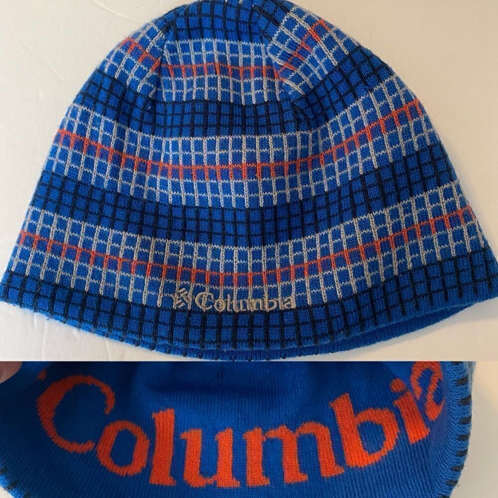 Columbia kids youth boys Urbanization Mix Beanie reversible hat blue stripe